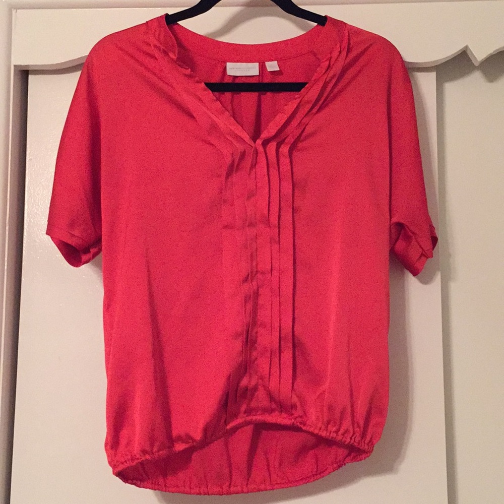 Rose colored silky short sleeve v neck top